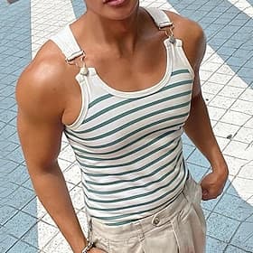 Homme Débardeur Sous-Vêtements T-shirt sans manches Débardeur Musclé Sans manches Col Rond Été Rayures Mode Designer Muscle Boutons Extérieur Sortir Salle de s