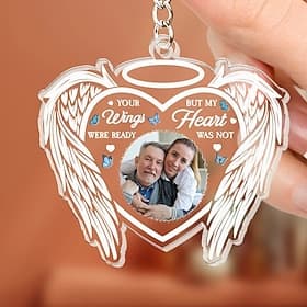 Personalized Acrylic Memorial Photo Keychain, Custom Keychain Sympathy Keepsake for Loss of Loved One,Angel Wings Memorial Gifts Remembrance Decoration - Berea