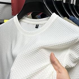 Men's Waffle Tee Cool Shirt Tee Top Short Sleeve Crew Neck Summer Striped Vintage Fashion Crewneck Casual Daily Work Navy Blue Dark Gray Top Tee for Men