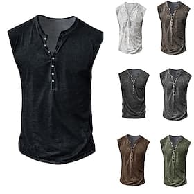 SoftFade™ Men's Tank Top Henley Shirt Sleeveless Henley Summer Print Vintage Faded Buttons Casual Vacation Black Green Gray Top Tee for Men