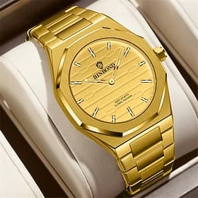 BINBOND Men Quartz Watch Luxury Large Dial Fashion Business Luminous Waterproof Steel Watch