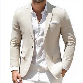 Homens Jaqueta Blazer Escritório Casual / Diário Moda Diário Todas as Estações Poliéster Cor Sólida Básico Comum 1 Botão Jaqueta esporte Preto Azul Marinha Azu