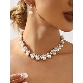 elegantes Set aus Halskette und Ohrringen aus Perlen und Zirkonia mit Akzenten aus Zirkonia perfekt für Hochzeiten und besondere Anlässe