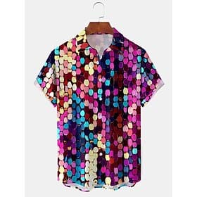 Mardi Gras Men's Colorful 3D Vortex Short Sleeves Artistic Casual Comfortable Outdoor Vacation Street Spring Summer Shirt Collar Printing Rainbow