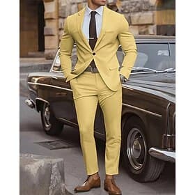 Herren Abschlußfeier Blazer Set Geschäft Cocktailparty Hochzeitsfeier Mode Lässig Frühling Herbst Polyester Einfach Tasche 2 teilig Bequem Einreihig Blazer Ge