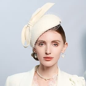 Hats 100% Wool Beret Hat Saucer Hat Wedding Tea Party Elegant Wedding With Bowknot Pure Color Headpiece Headwear