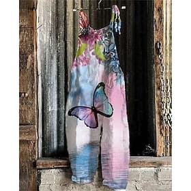 Women's Pants Trousers Jumpsuit Rompers Lightweight Casual Ankle-Length Mid Rise Floral Graphic Printing Breathability Comfortable Inelastic Home Casual Daily