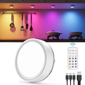 wiederaufladbare Puck-Leuchten mit Fernbedienung, 1600 mAh wiederaufladbarer USB-Akku, batteriebetriebene Schrankleuchten, magnetisches aufklebbares LED-Wasser