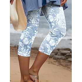 Women's Leggings Pants 3D Print High Elasticity Fashion Streetwear Full Length High Waist Floral Thermal Warm Breathable Soft Outdoor Daily Pink Blue Purple G