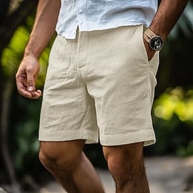 Men's Shorts Linen Shorts Dress Shorts Summer Shorts Zipper Pocket Buttons Plain Comfort Soft Outdoor Daily Going out Fashion Retro Vintage Black White