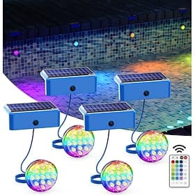 Lampe solaire de piscine RVB IP68 étanche avec télécommande, lumière sous-marine réglable en 16 couleurs pour piscines, étangs et fontaines 1 pièce