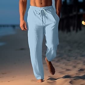 Homme Pantalon en lin Pantalon pantalon été Pantalon de plage Cordon Taille elastique Jambe droite Plein Confort Respirable Casual du quotidien Vacances Mode S