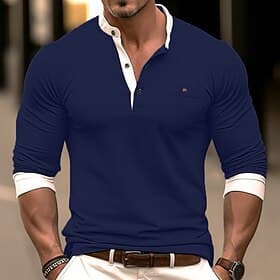 Voor heren T-shirt Henley-shirt Shirt met lange mouwen Lange mouw Kleurenblok Modieus Ontwerper Basic Lapwerk Henley Vakantie Straat Uitgaan Lente Herfst Mari