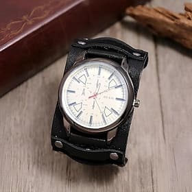 A3850 Punk Vintage Hand Stitched Cowhide Large Dial Watch Hip Hop Men's Leather Bracelet Wat