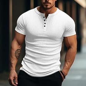 Herren Henley Hemd Muskelshirt Geripptes Strick-T-Shirt T-Shirt Kurze Ärmel Einfach Mode Designer Basic Henley Urlaub Straße Ausgehen Sommer Dunkelgrün Henley