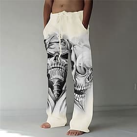 Men's Skull Graphic Prints Trousers Casual Pants Baggy Pants Mid Waist Fashion Big and Tall Casual Daily Elastic Drawstring Design Front Pocket Straight Leg Sp