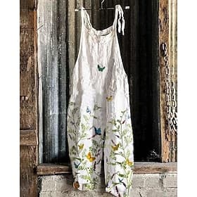 Women's Pants Trousers Jumpsuit Rompers Lightweight Casual Ankle-Length Mid Rise Floral Graphic Printing Breathability Comfortable Inelastic Casual Daily Weeke