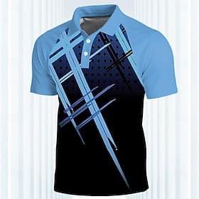Men's Striped Sports Polo Shirts Golf Shirt Short Sleeve Polo Shirts Collared Shirts Casual Sportswear Vacation Wear 3D Print Buttons Spring Summer Blue Pink