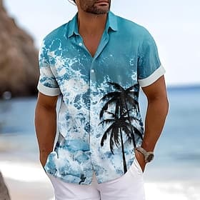Men's Coconut Tree Sea Summer Hawaiian Shirt Aloha Shirt Short Sleeve Hawaiian Beach Vacation Beach Summer Spring Turndown Button Up Blue 1# Blue
