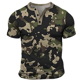 Men's Camouflage T Shirt Henley Shirt Short Sleeve Designer Retro Vintage Casual Daily Street Summer Spring Army Green Henley Henley T-Shirt