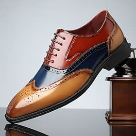 chaussures oxford en cuir verni multicolore pour hommes – modèle brogue à bout golf, chaussures habillées à lacets formelles pour mariages et événements profes