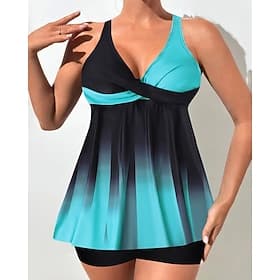 Mujer Tankini Traje de baño de dos piezas Escote en V Bañadores Bañadores Negro Blanco Secado rápido Ligero Transpirable Sin Mangas - Surf Playa Natación Veran