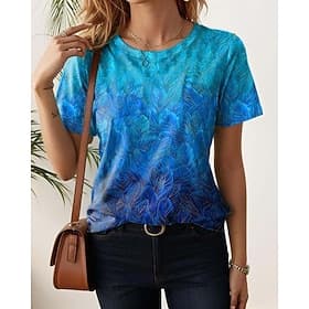 Women's T Shirt Print Floral Casual Short Sleeve Round Neck Regular Tops Daily Blue Black White Light Green Purple Summer