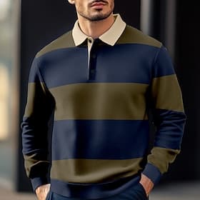 Per uomo A righe Polo da rugby Manica Lunga Magliette polo Camicie con Colletto Casual All'aperto Athleisure Stampa 3D Primavera Autunno Inverno Blu Rosso Marr
