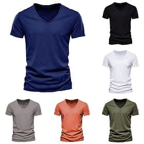 Homme T-shirt Chemises anti-humidité Manche Courte Col en V Été Uni Sports Basique Occasionnel Style Classique Occasionnel Bleu marine Bleu Denim Noir T-shirt