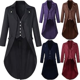 Punk Gothic Mittelalter Steampunk Mantel Smoking Trenchcoat Vampir Magier Kostüm Männer Ebenezer Scrooge Elf Steampunk Halloween Maskerade Aufführung Erwachse