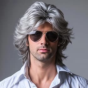 Vokuhila-Perücken für Herren für Kostüme der 70er und 80er Jahre, Halloween-Party-Persönlichkeitsaccessoire, Cosplay-Haarperücke