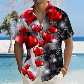 La Saint-Valentin Homme Cœur Amour Dégradé de Couleur Chemise Chemise Boutonnée Manche Courte Mode Décontractée Vacances Cadeau Fête Été Automne Col Rabattu Im
