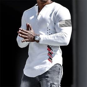 4th of July 2026 250th Memorial Day Men's Graphic 3D Print National Flag Henley Long Sleeve T-Shirt Casual Daily