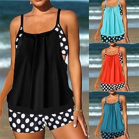 Mujer Tankini Traje de baño de dos piezas Espalda Cruzada Bañadores Foco Bañadores Negro Rojo Transpirable Secado rápido Ligero Sin Mangas - Natación Surf Play