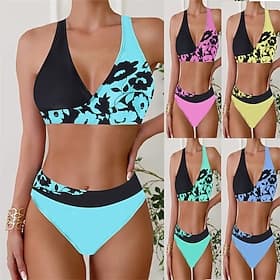 Damen Tankini Bikini, Zweiteiler Rückenfrei Bademode Blumen Badeanzug Gelb Rosa Atmungsaktiv Schnelltrocknend Leichtgewichtig Ärmellos - Schwimmen Surfen Stran