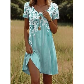Robe mini femme Robe décontractée Robe petite Robe T-shirt Robe tee Robe d'été Décontractée Vacances Quotidienne Coupe régulière Florale Manches courtes Col ra