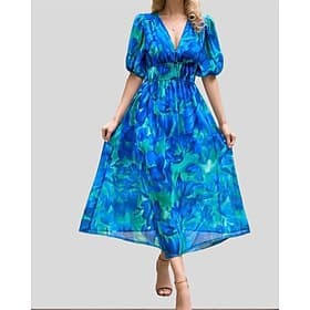 Women's Long Dress Maxi Dress Chiffon Dress Casual Dress A Line Dress Floral Dress Elegant Stylish Daily Vacation Date Regular Fit Floral Short Sleeve V Neck B