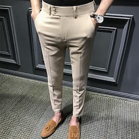 Hombre Graduación pantalones de traje Pantalones Chinos Botones Bolsillo Plano Comodidad Formal Fiesta Trabajo Moda Estilo clásico Negro Blanco Microelástico