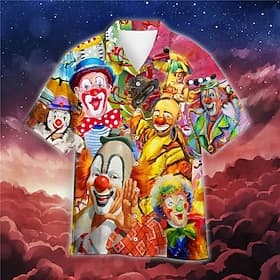 Men's Clown Shirt Summer Hawaiian Shirt Button Up Shirt Short Sleeve Sports Fashion Streetwear Outdoor Casual Hawaiian Summer Spring Cuban Collar Print Yellow