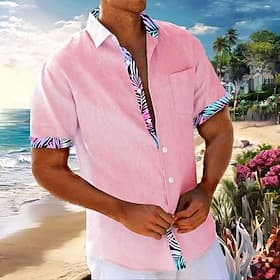 Men's Solid Color Floral Floral Print Summer Hawaiian Shirt Aloha Shirt Printed Shirts Short Sleeves Shirt Turndown Hawaiian Resort Outdoor Vacation Holiday Wh
