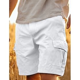Herren Cargo-Shorts Shorts Leinenshorts Sommershorts Strandshorts Knöpfe Mehrere Taschen Gerader Schnitt Einfach Komfort Atmungsaktiv Kurz Lässig Täglich Ferie