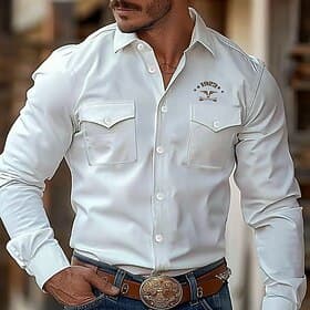Men's Cow Letter Printed Western Shirt Button Up Shirt Shirt Jacket Long Sleeve Fashion Casual Outdoor Streetwear Spring Fall Turndown Collared Shirts Front Tw