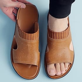sandales en similicuir gaufré à bout ouvert pour hommes – modèle décontracté à enfiler avec perforations respirantes pour une utilisation en extérieur en été