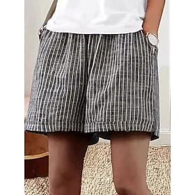 Women's Chinos Shorts Summer Shorts Fashion Streetwear Short Medium Waist Striped Pocket Elastic Waistband Comfy Soft Comfortable Micro-elastic Outdoor Street