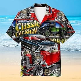 Men's Car Vintage Shirt Summer Hawaiian Shirt Aloha Shirt Short Sleeve Shirt Turndown Tropical Fashion Hawaiian Casual Hawaiian Holiday Black Yellow Red S M L
