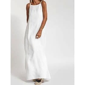 Women's Maxi Dress Cotton Blend Shift Dress Sundress Casual Dress Basic Casual Daily Vacation Regular Fit Plain Sleeveless Strap White Army Green Summer