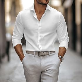 Hombre Camisa camisa de lino Camisa de verano Abotonar la camisa Plano Vacaciones Casual Negro Blanco Azul Piscina Manga Larga Cuello Primavera verano Ropa
