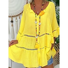 Femmes Mini Robe Robes effet lin Faux coton lin Robe Caftan Robe Décontractée Élégant ancien Basique Manche Évasée Occasionnel Quotidien Vacances Coupe Ample U
