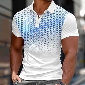 Men's Geometic Polo Short Sleeve Polo Shirts Collared Shirts Casual School Outdoor Daily Wear Home Wear 3D Print Summer Spring Fall Blue Orange Gray