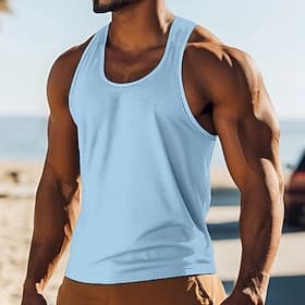 Men's Tank Top Vest Undershirt Sleeveless Shirt Sleeveless Crewneck Summer Solid Color Plain Fashion Classic Comfortable Casual Gym Street Black White Red Top